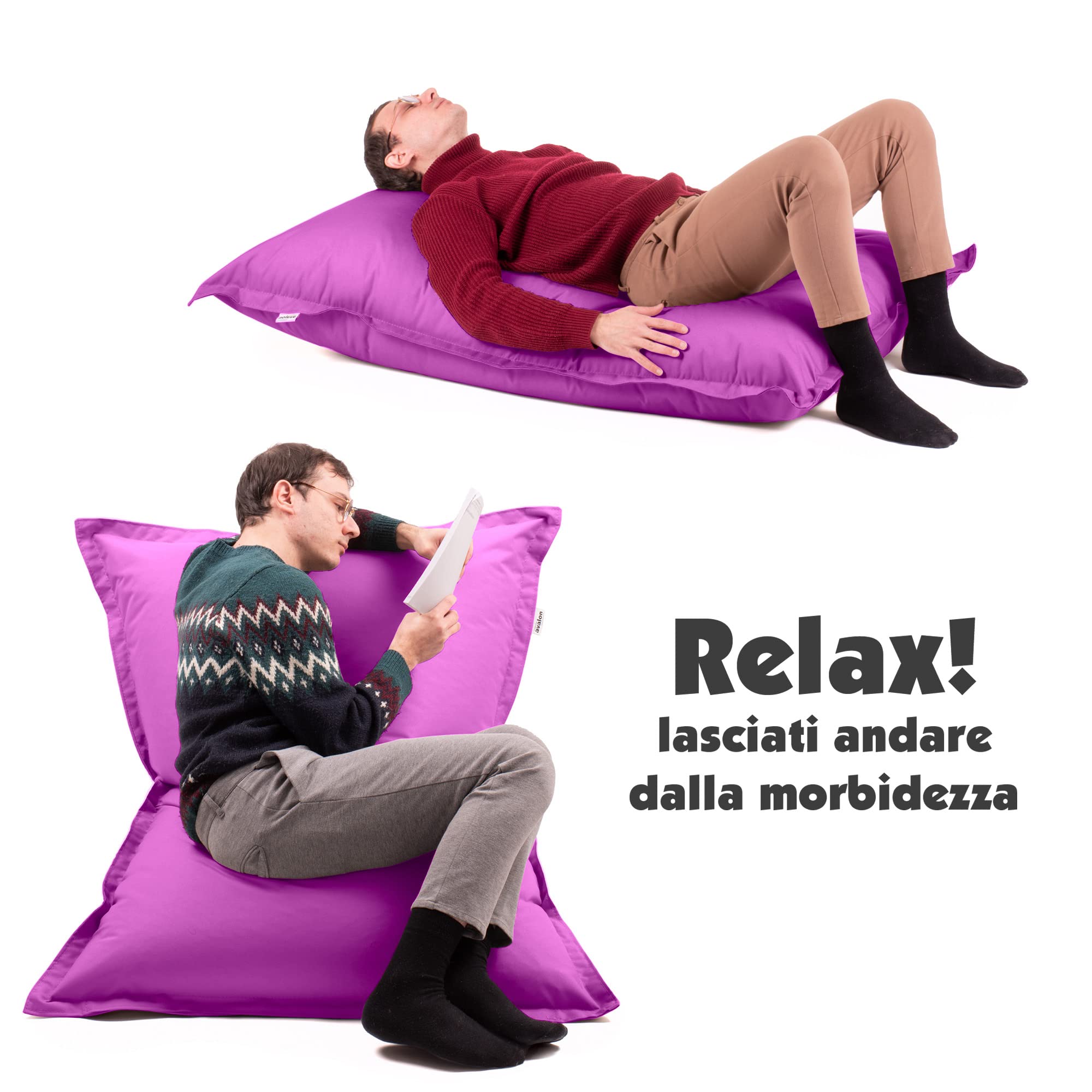 Pouf Sacco Jive Imbottito 220L - Tessuto Antistrappo Impermeabile, 130x90cm, Bianco, Made In Italy