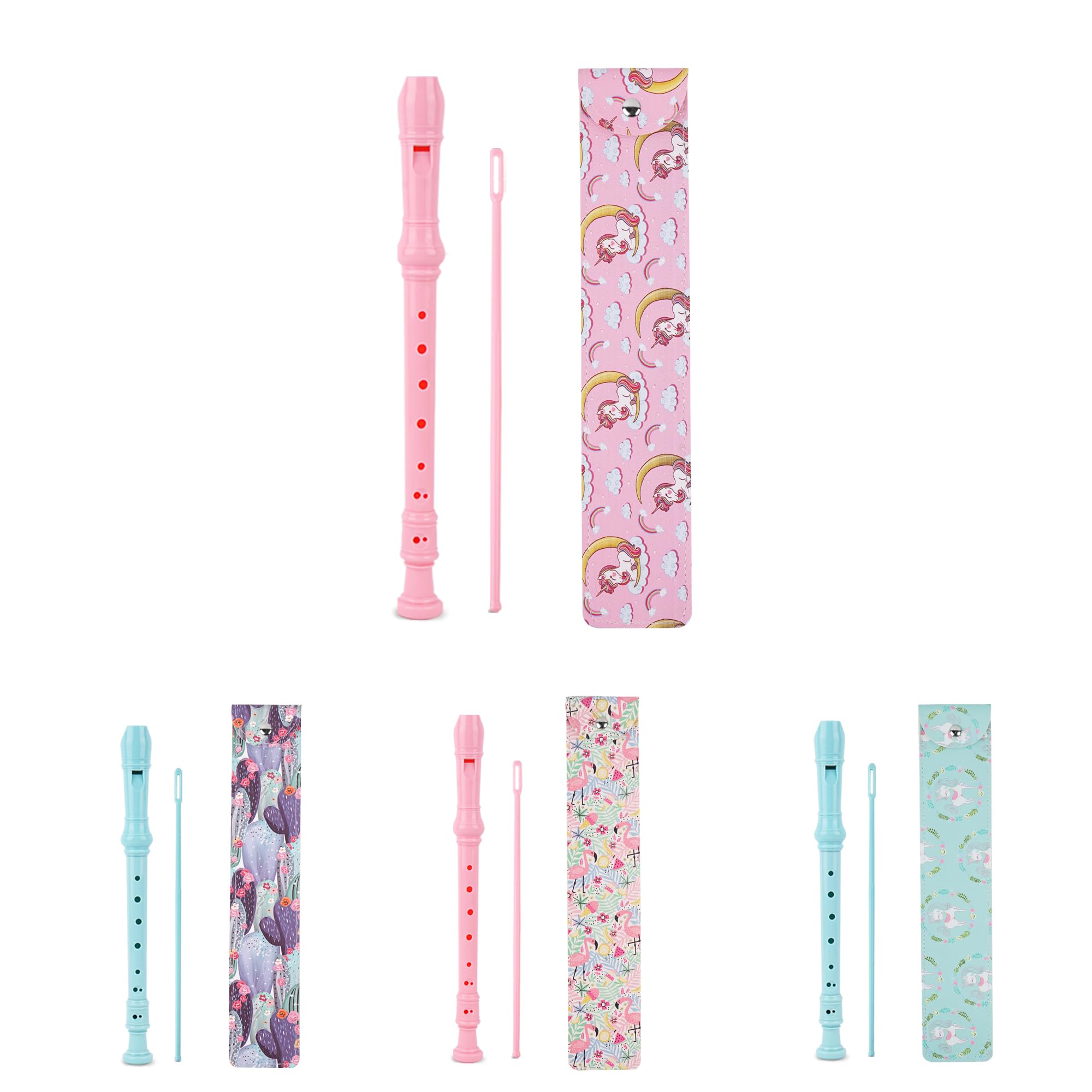 Haecsfl Recorder Instrument for Beginner Kids Adults,8-Hole Soprano Descant Recorder Music Flute with with Cleaning Rod & Leather Case For School Student Home Entertainment(2-Pink Unicorn)