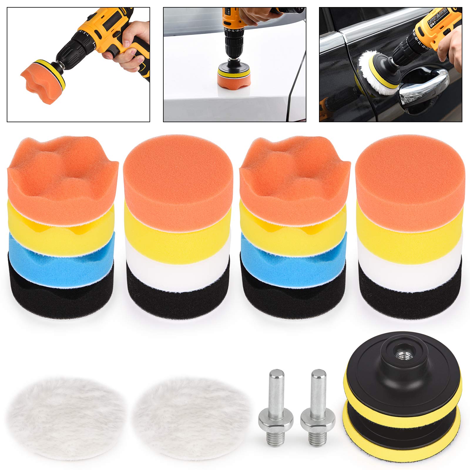 Kshineni 3Inch Drill Polishing Pads 22Pcs Car Polishers and Buffers Buffing Kits Sponge Drill Attactment for Auto Polisher,Sanding,Waxing