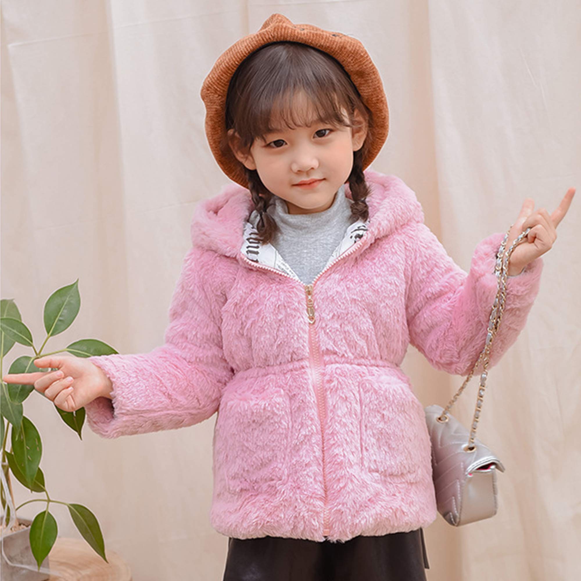 Chaqueta de Invierno con Capucha de Piel Sintética para Bebés Niñas Pequeños Infante Abrigo Chaqueta Gruesa para Otoño Invierno Dulce y adorable - Talla 74 80 86 92 98 104 110 112 128