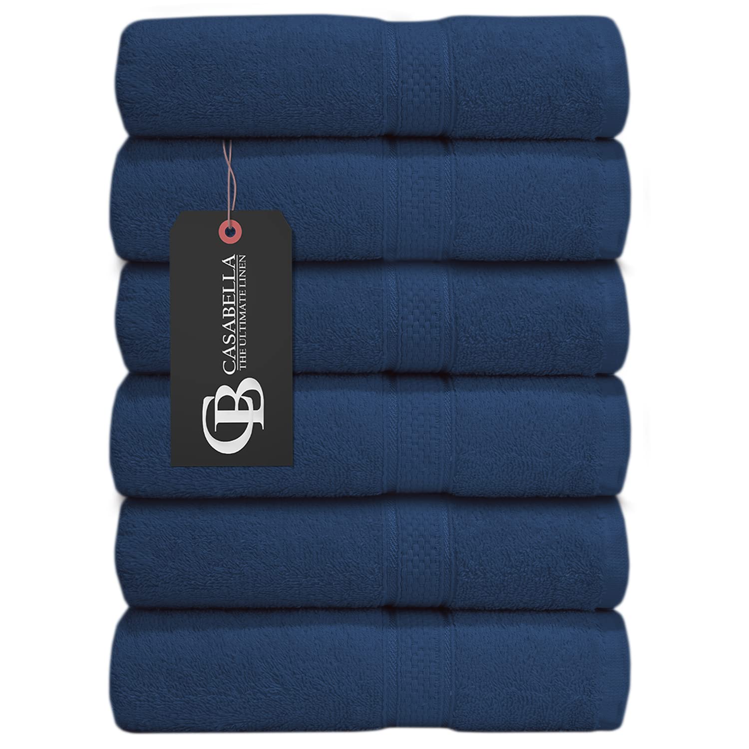 Casabella premium pack of 6 Hand Towels 100% cotton 500 GSM quick Dry super soft extra large Hand towels Pack 50x90 CM 6 Royal Blue Hand towels for Bathroom, Kitchen use