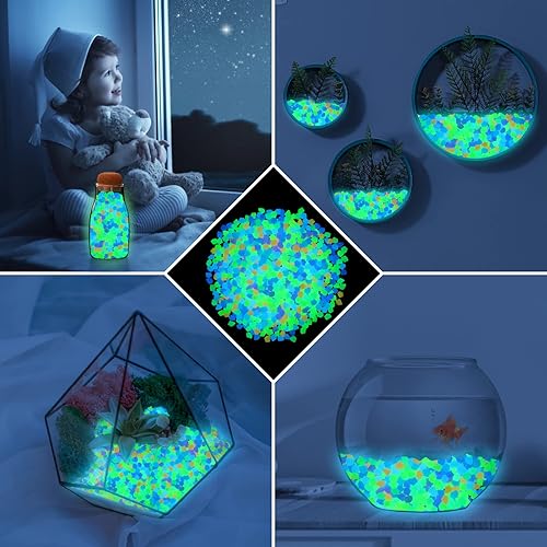 Miniatura 5 de 300 piezas de piedras luminosas en forma de diamante que brillan en la oscuridad, rocas para decoración al aire libre, piedras pequeñas luminosas