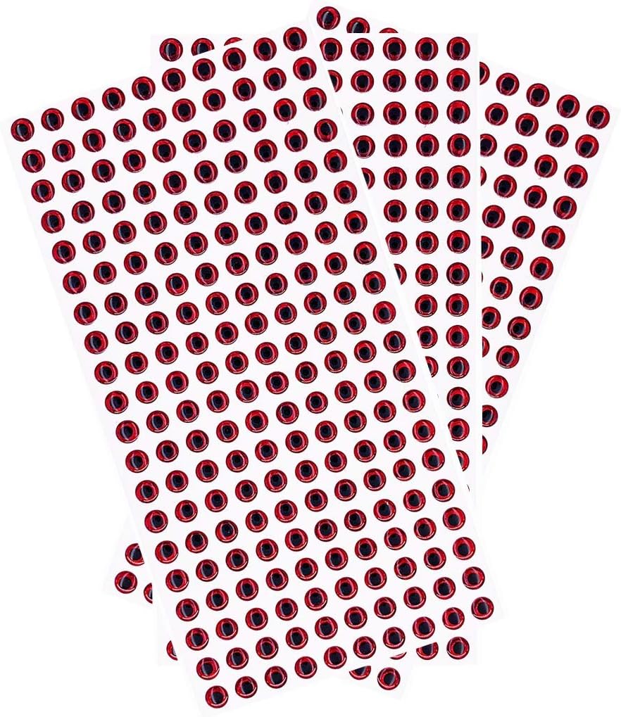 Sanhu 6mm, 3D Fish Lure Eyes, 1000 Pcs Red Realistic Design, for DIY Lure Crafting & Bait Customization, Includes Adhesive Backing, Ideal for Jigs, Crankbaits & Soft Plastics
