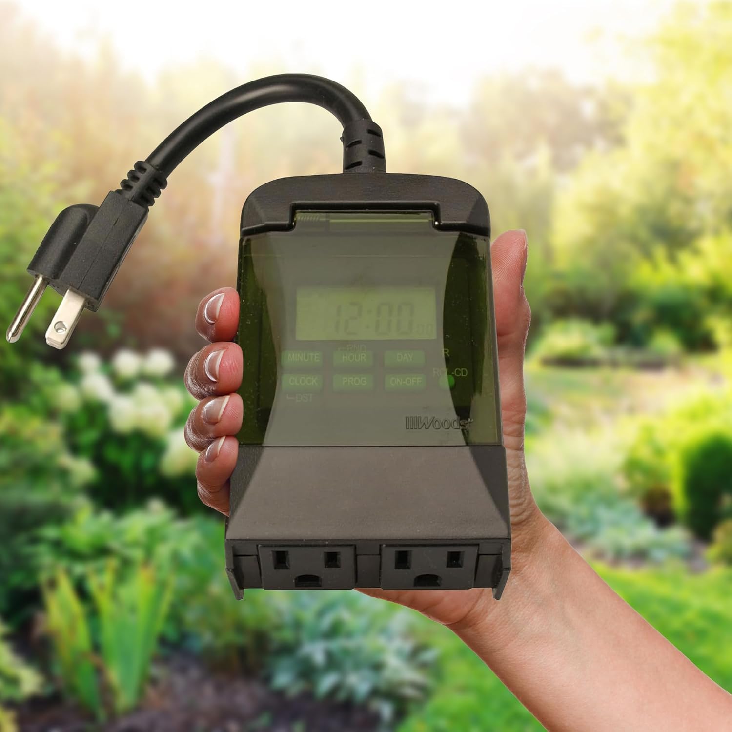 Coleman Cable Woods Digitaler Timer für den Außenbereich, 7 Tage, 2 Steckdosen, Schwarz