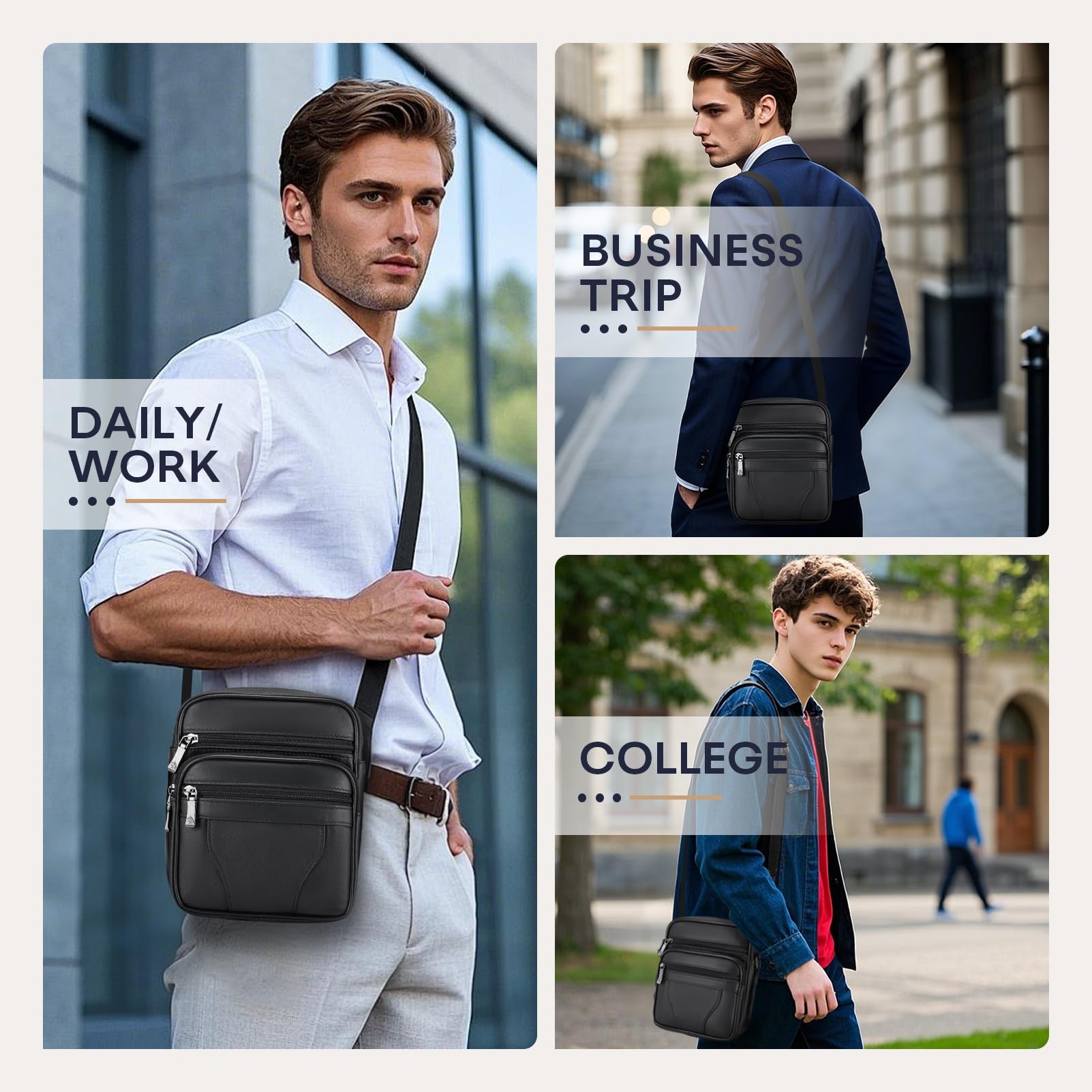 BAGZY Sacoche Homme Bandouliere Sacoche Homme Cuir Veritable Petit Sac Bandoulière Homme Sac Porté Epaule Sacs Business Sacs à Dos Porté Travers Pochettes Sacs à Main Voyage