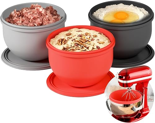 6QT Silicone Liners Compatible with KitchenAid 6QT Stand Mixers Liner Replacement for Kitchen Aid Mixer Attachments & Accessories, 3-Pack Liners with 3 Lids