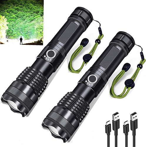 Linternas recargables, luz de flash súper brillante de alto lúmenes, 5 modos de luz táctica con zoom, potentes linternas para emergencias,