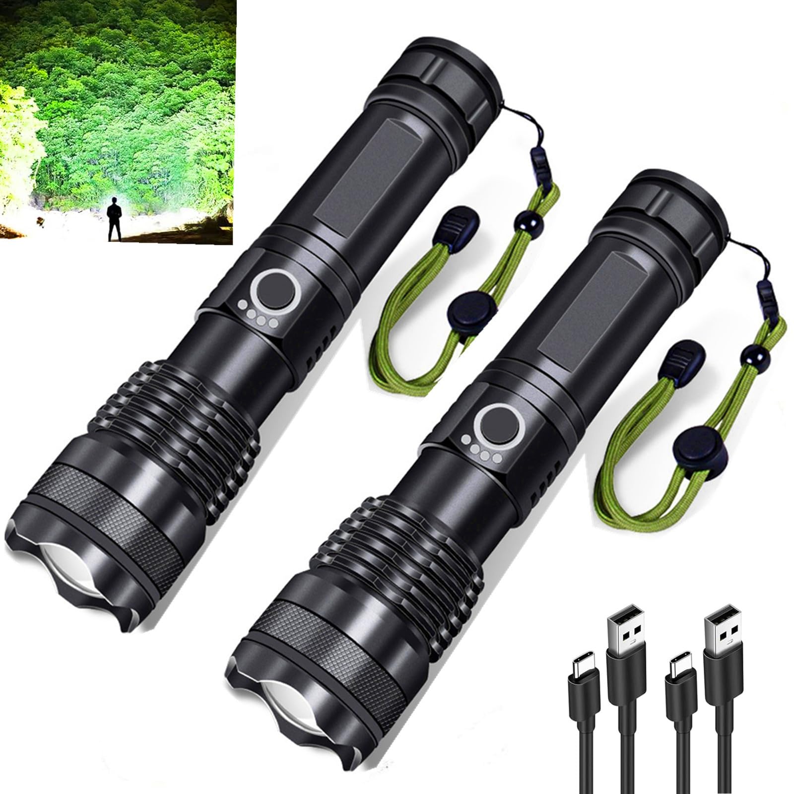 Flashlights Rechargeable,Super Bright High Lumens Flash Light,5 Modes Zoomable Tactical Flash Light,Waterproof Handheld Powerful Flashlights for