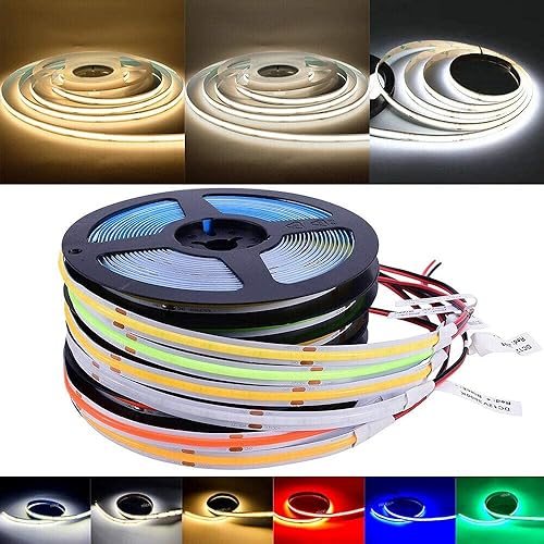 Miniatura 9 de Tira de luz LED flexible COB de 16.4FT5M DC12V24V 528ledsm cinta flexible (12V, blanco cálido)