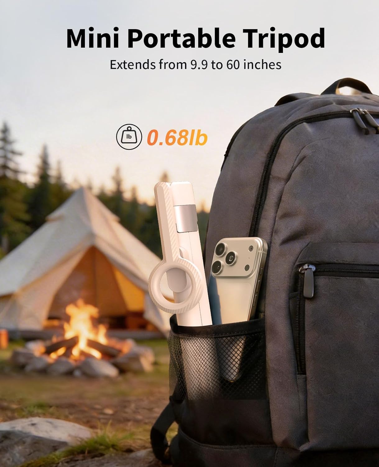 60" Magnetic Tripod for iPhone, Mini Selfie Stick Tripod with Remote, 360° Rotatable Extendable Travel Tripod Phone Stand with Metal Ring, Compatible with iPhone Android