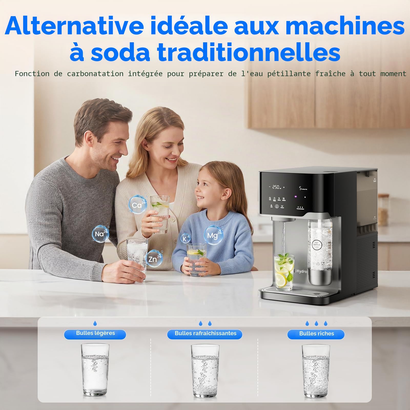 Installation d'osmose étanche avec gazéificateur d'eau, distributeur d'eau chaude de table et distributeur d'eau glacée, filtre à eau RO à 6 niveaux, sans raccord pour l'eau
