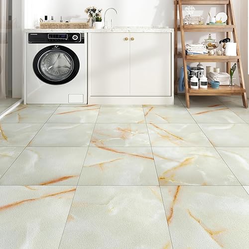 Miniatura 2 de Azulejos de vinilo de mármol beige para despegar y pegar, azulejos autoadhesivos impermeables de 12 x 12 pulgadas, adhesivos para cocina, baño,