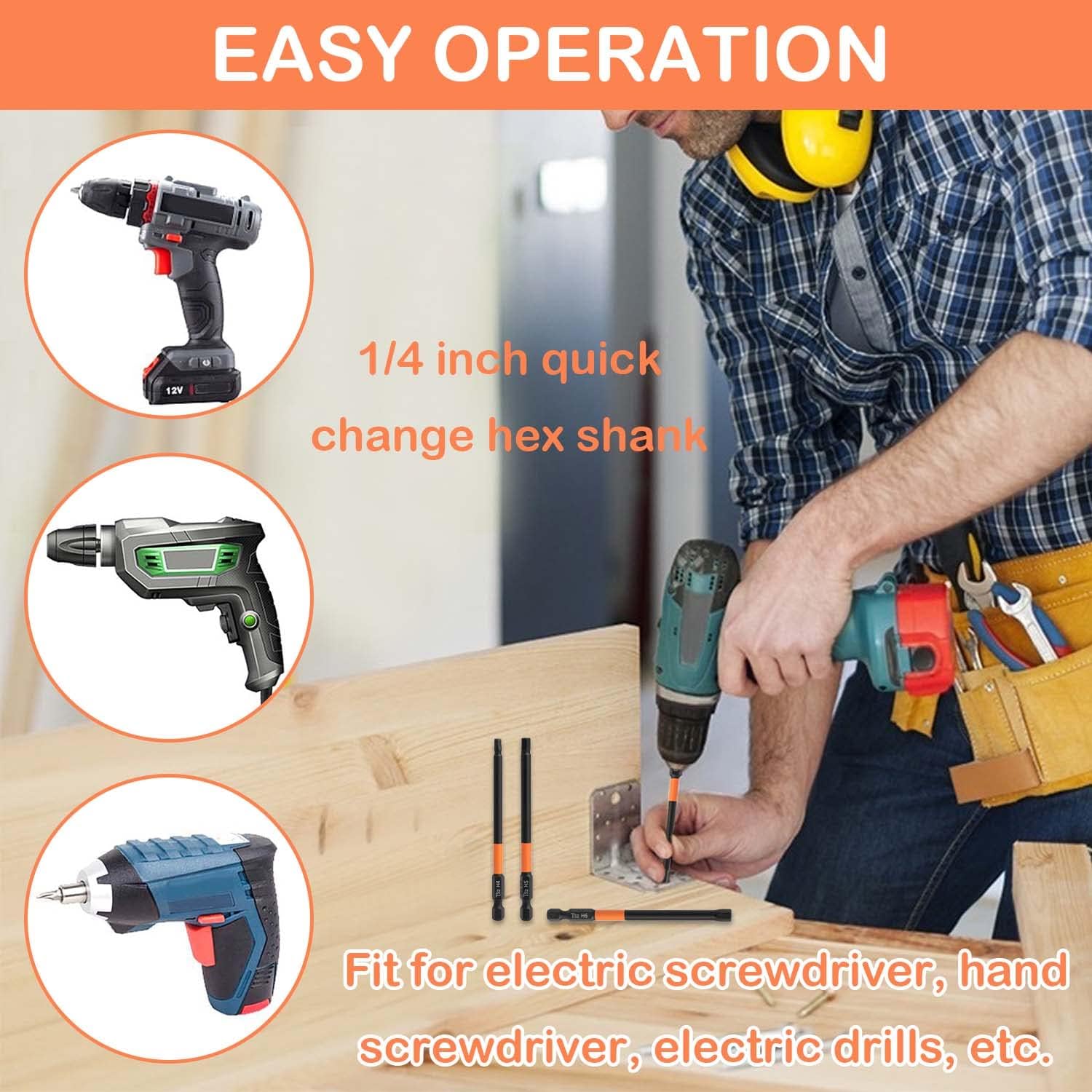 JONMON Magnetic Hex Allen Wrench Screwdriver Bits Set - H2-H6 Quick Change S2 Steel Impact Drill Bits, 1/4 Inch Shank, 3.93 Inch Length for Power and Hand Tools