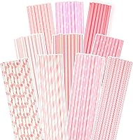 Vista 19 de qiqee Pajitas de papel negro, 150 pajitas desechables a granel (10 patrones negros, biodegradables, desechables, 7.75 x 0.25 pulgadas)