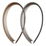 LIQWEI 2 Pcs Headbands with Teeth for Women Non Slip, Plastic Comb Headband with Teeth, Fashion Comfortable Hairbands Hair Accessories for Women Girls(Khaki+Coffee)