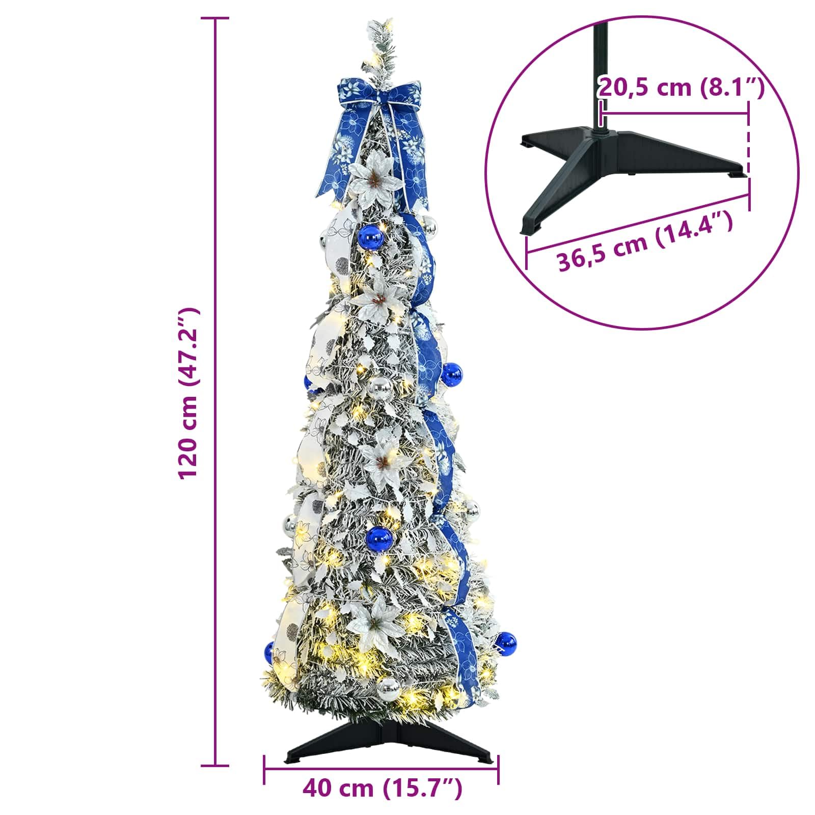 Künstlicher Weihnachtsbaum Weiß 120 cm mit 50 LEDs, PVC Nadeln, zusammenklappbar, inkl. Ständer und Lichterkette, ideal für Wohnzimmer, Balkon, Terrasse, Festliche Advent Dekoration