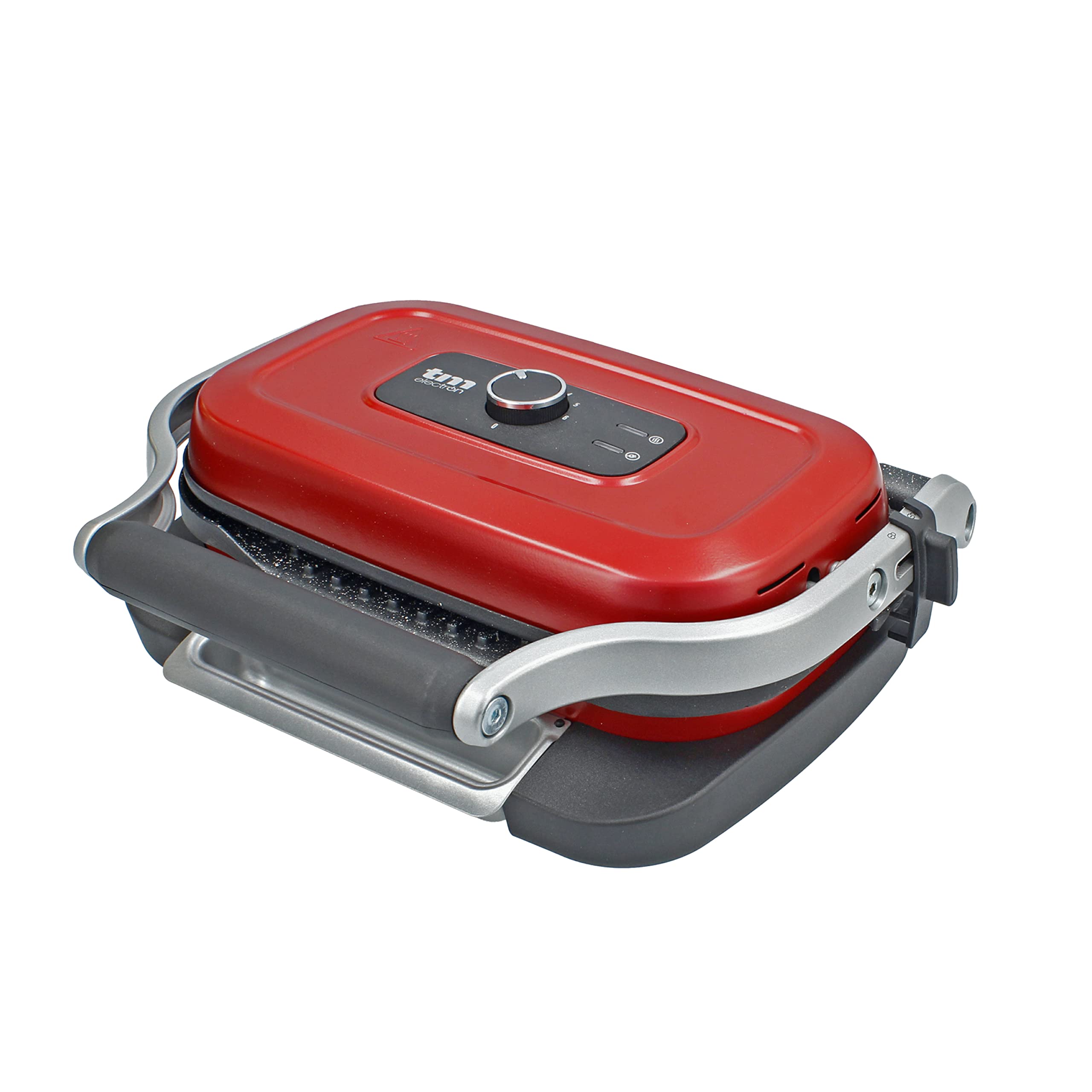 TM Electron TMPGR003RED grill eléctrico estilo retro, calentamiento rápido, revestimiento antiadherente de 5 capas, control de altura y temperatura, bandeja de residuos extraíble, 1300W