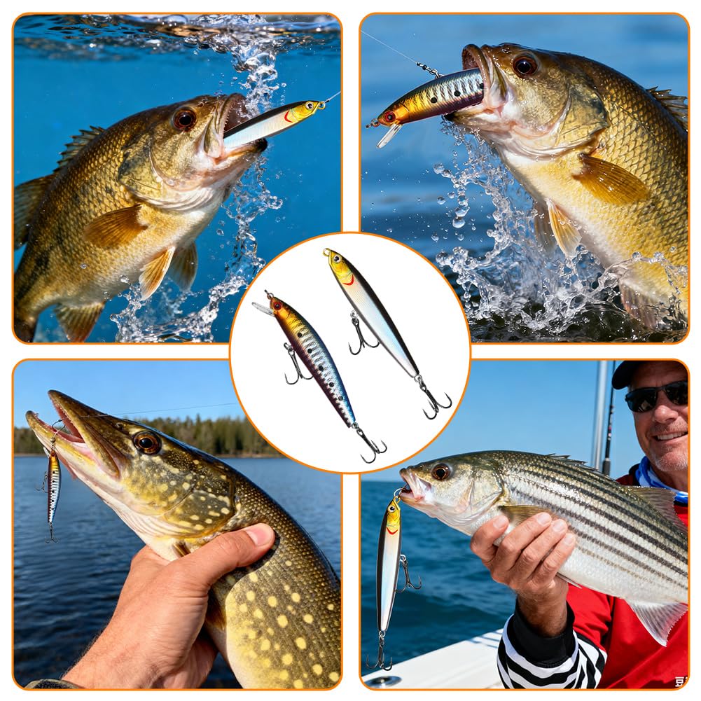 Vicloon Kits de Señuelos Pesca Artificiales Accesorios Cebos de Goma y Duros para Agua Dulce y Salada