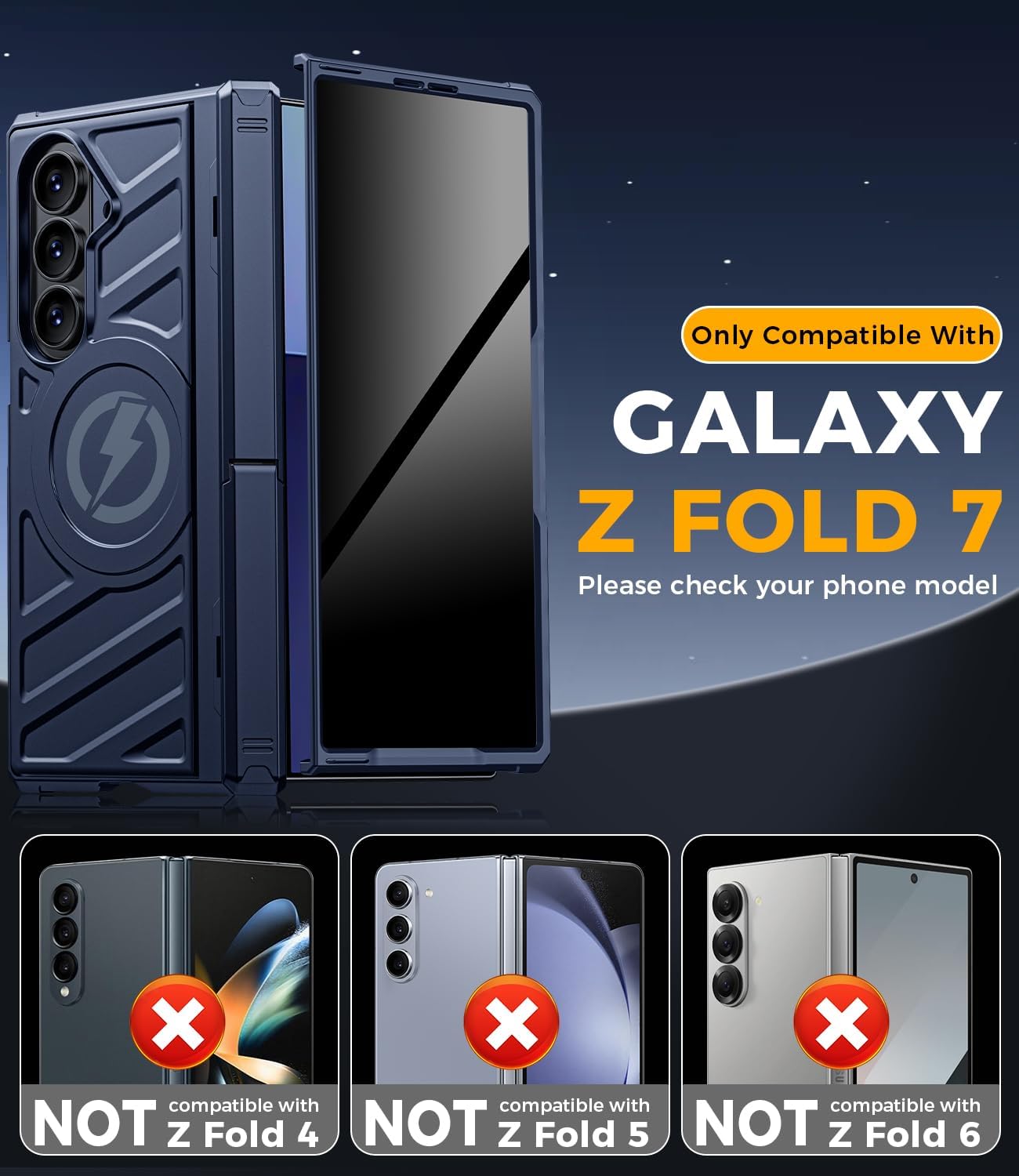Magnetic for Galaxy Fold 7 Case: Dual Kickstand Protective Phone Case [Compatible with MagSafe][Privacy Screen Protector] Rugged Hard 360° Full Body Cover for Samsung z Fold7 5G 2025 Dark Blue