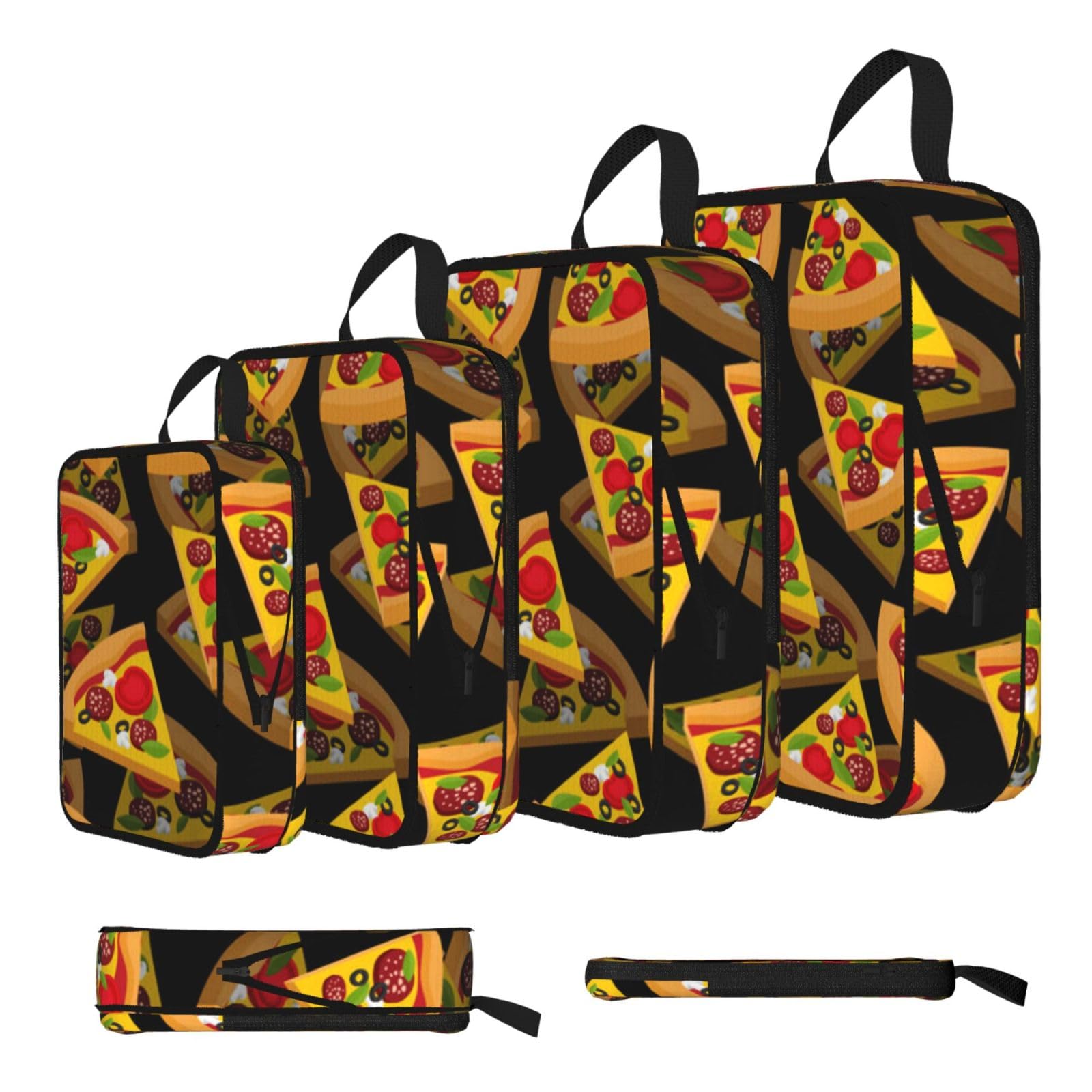 Pizza 3d Print Compression Packing Cubes 4-Piece Set With Multi- Compartment Travel Bag, Waterproof Suitcase Organiser Bags