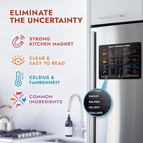 Miniatura 6 de Levain & Co Imán de temperatura de carne - Carne de res, aves de corral, pescado y cerdo Tabla de cocina - Horizontal - Imán de temperatura de carne