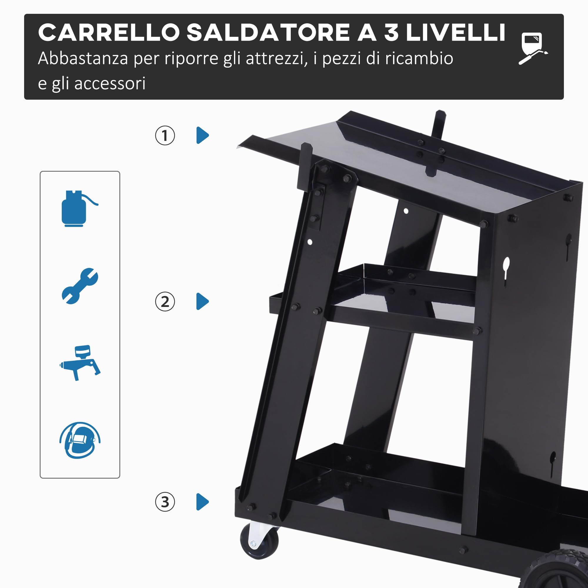 DURHAND Carrello Portautensili Attrezzi Multiuso 3 Ripiani da Officina Nero