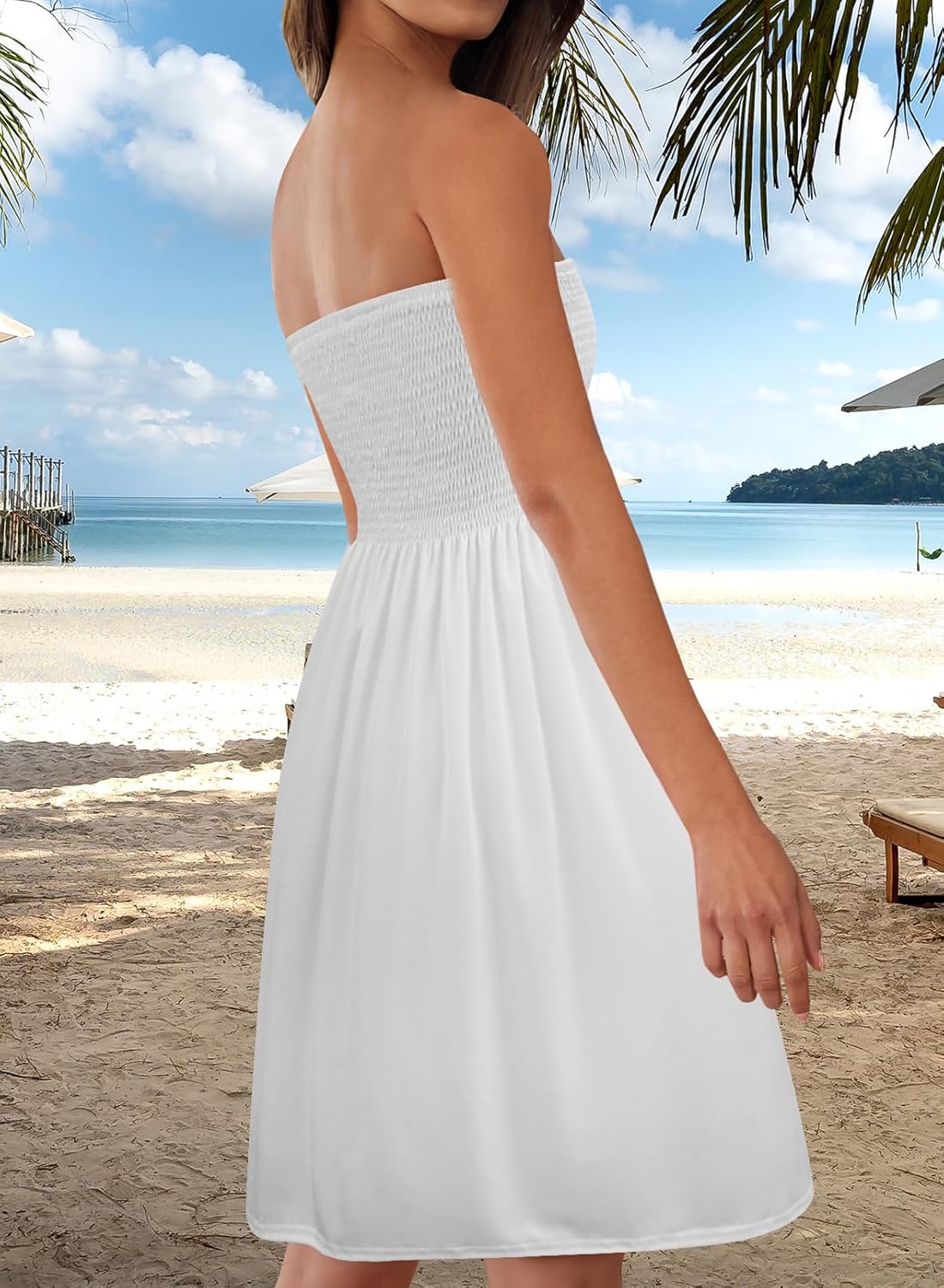 Zyyfly Tube Top Dress Women Summer Beach Coverup Stretch Smocked Strapless Dress - Image 3
