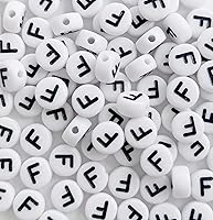 Vista 10 de 100 cuentas de letras blancas redondas de acrílico del alfabeto, cuentas de la letra L, para hacer joyas, pulseras, collares, llaveros, bricolaje