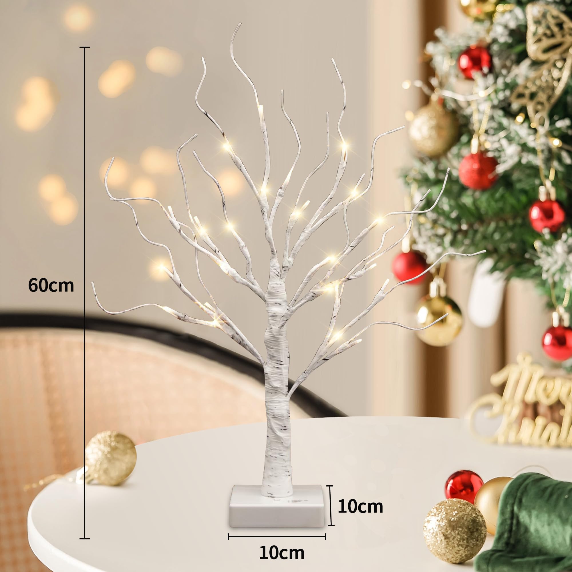 Lichterbaum 2er Set LED Warmweiß – Weihnachtsdeko & Lichterzweige in Birkenoptik, Batteriebetriebene Deko Baum für Innen, Tischdeko zu Weihnachten, Hochzeit, Geburtstag, Flur Deko, Wohnzimmer