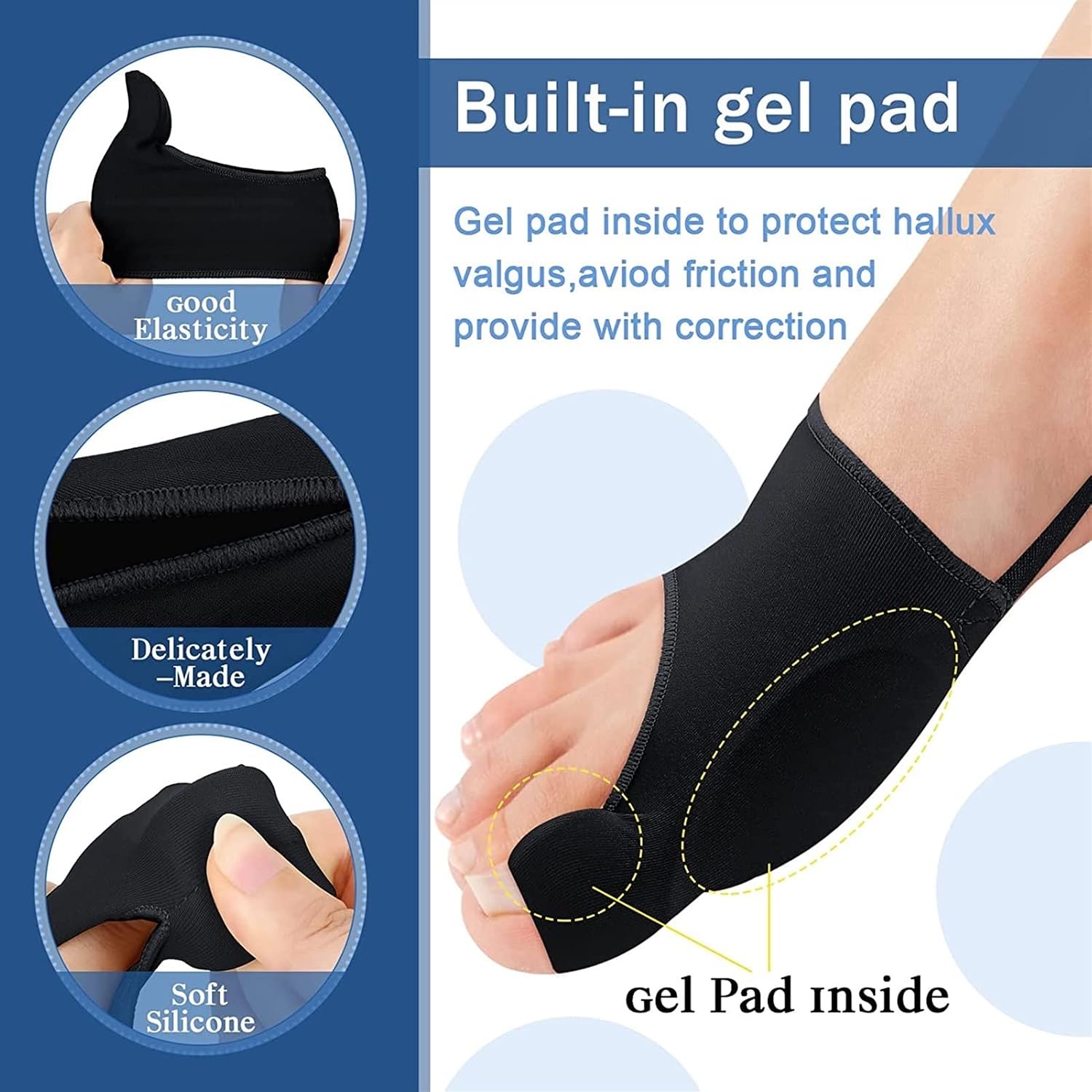 MUSUMI Toe Separators for Overlapping Toes Orthopedic Bunion Splint Big Toe Bunion Pain Relief Non-Surgical Toe Bunion Corrector Hallux Valgus Toe Straighteners Day Night Support (Black L)