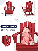 Vista 102 de KINGYES - Silla Adirondack plegable, sillas de patio de polietileno de alta densidad para todo tipo de clima, silla de césped con textura de madera