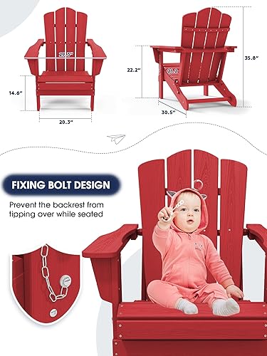 Vista 216 de KINGYES - Silla Adirondack plegable, sillas de patio de polietileno de alta densidad para todo tipo de clima, silla de césped con textura de madera
