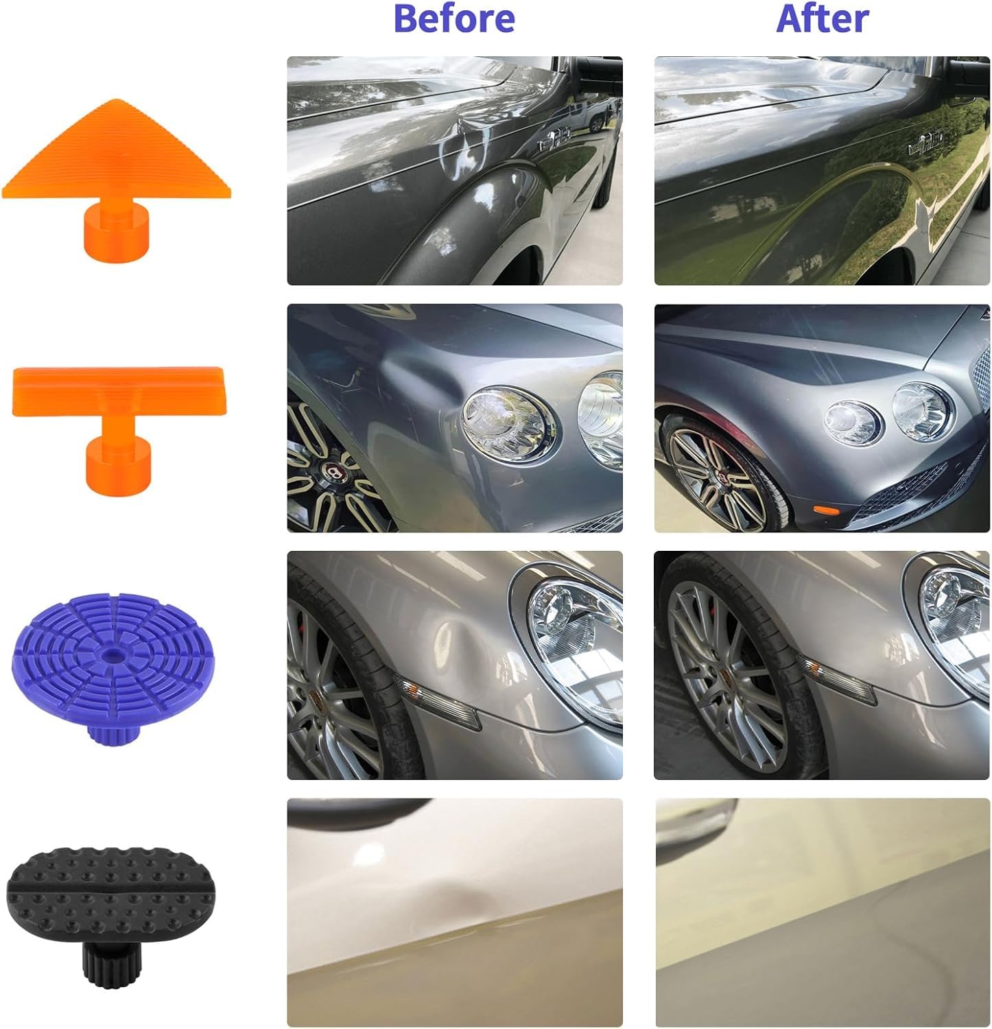 PDR TOOLS 109 strumenti per rimuovere ammaccature senza vernice, kit di riparazione per ammaccature dell'auto con linguette in policarbonato, può rimuovere il 99% delle ammaccature dell'auto in 30