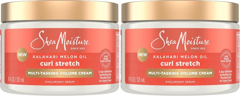 SheaMoisture Curl Stretch Multi-tasking Volume Cream Kalahari Melon Oil and a Tropical Vacation Scent With Hydrating Hyaluronic Serum, Defines Type 4 Curls For Days 11 Fl Oz, (Pack of 2)