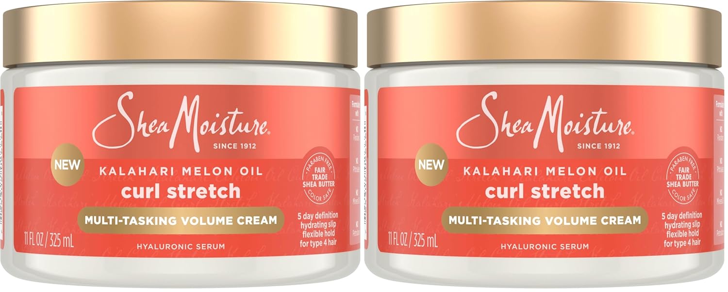 SheaMoisture Curl Stretch Multi-tasking Volume Cream Kalahari Melon Oil and a Tropical Vacation Scent With Hydrating Hyaluronic Serum, Defines Type 4 Curls For Days 11 Fl Oz, (Pack of 2)