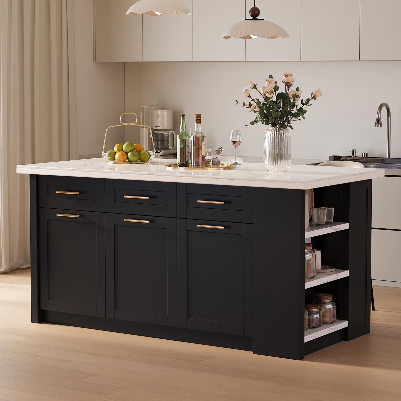 homary 72 Kitchen Island Black Sintered Stone