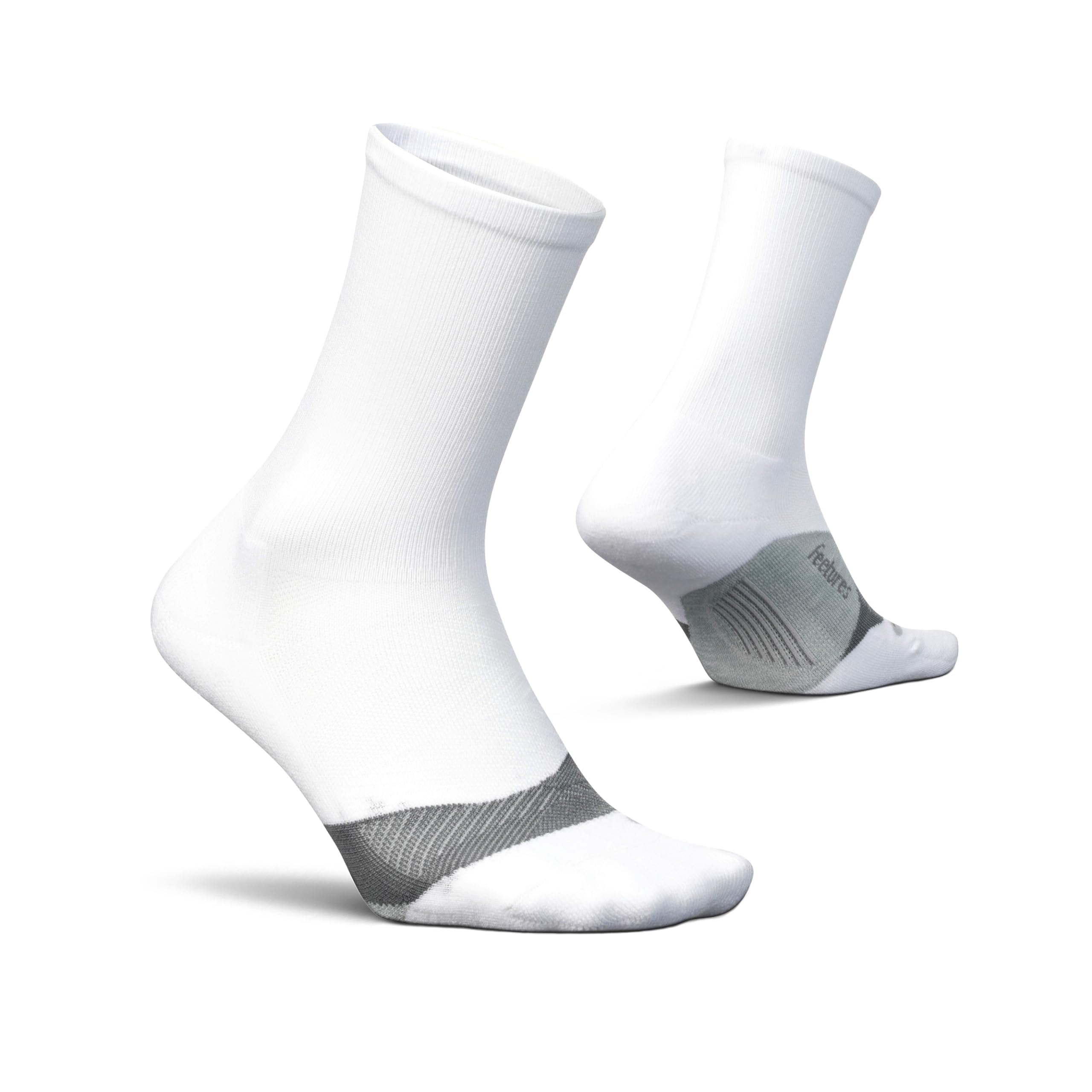 FeeturesElite Light Cushion Mini Crew Sock - Sport Sock with Targeted Compression - Medium, New White (1 Pair)