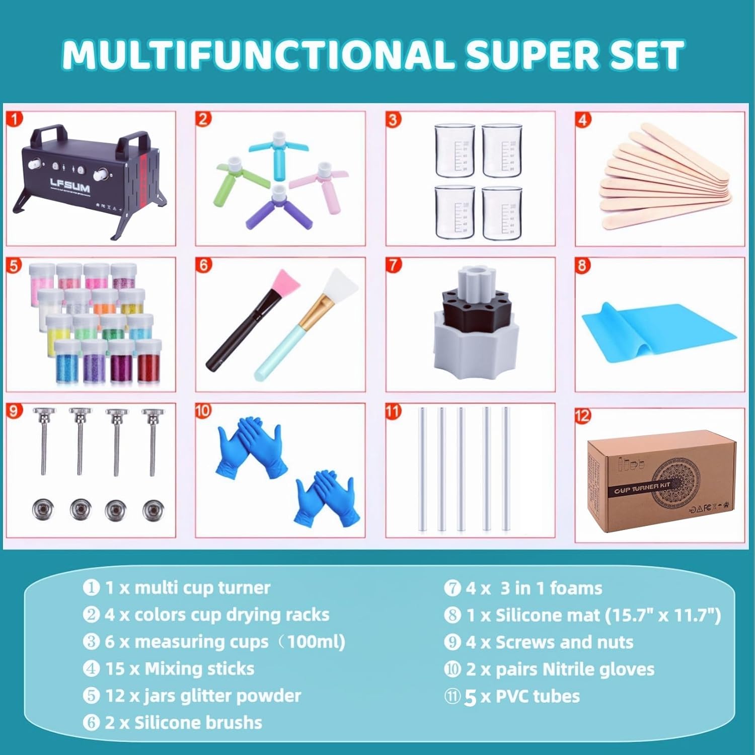 LFSUM 4X Cup Turner for Crafts Tumbler,Tumbler Cup Spinner,Glitter Powder,Epoxy Resin kit for Tumblers for Beginners with Epoxy and Heat (4X-Cup-Black)