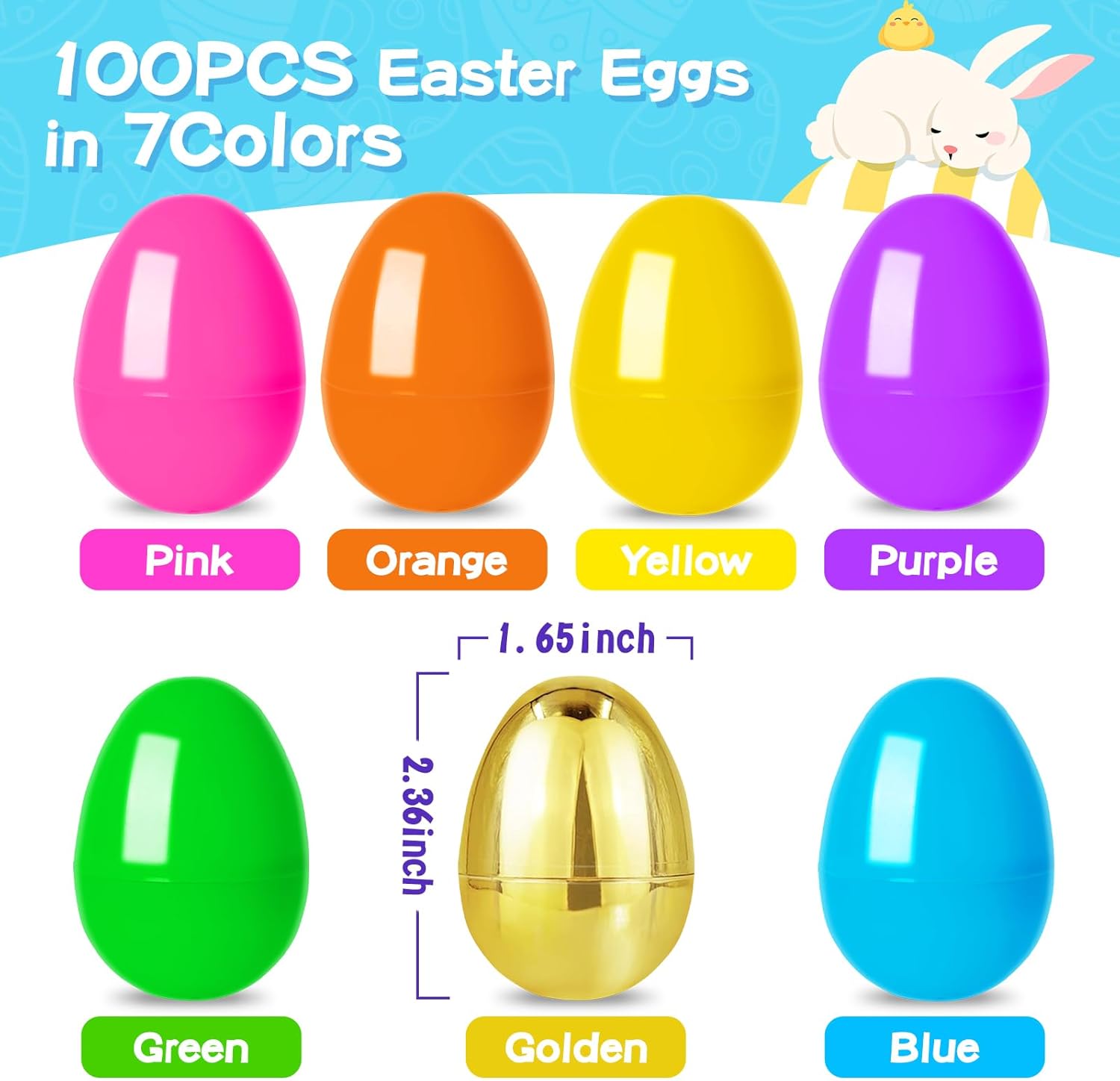 MGparty 100 Pcs Easter Eggs 2.36" Bright Plastic Fillable Easter Eggs Empty with 4 Golden Eggs for Easter Basket Stuffers, Party Favors, Egg Hunt Supplies, and Easter Decorations