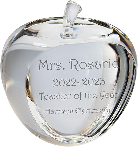 Ravanox Premio personalizado de 3.75 pulgadas de peso de papel de manzana de cristal de cara plana, peso de papel de manzana grabado personalizado,