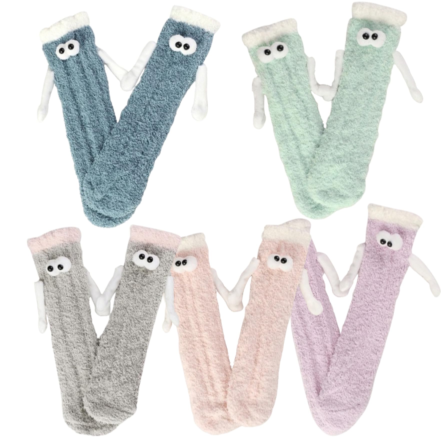 Peosaard Unisex 5 Pairs Novelty Socks, Holding Hands Socks Soft Cozy Magnetic Hold Hands Cute Novelty With Big Eyes Breathable Funny Friendship For Women Men Couple Gifts, Magnetic