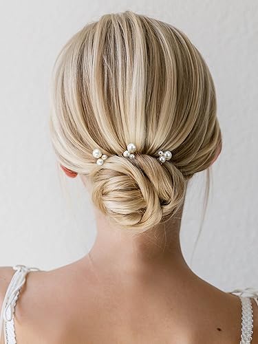 Miniatura 4 de SWEETV Horquillas para el pelo de novia, tocado de perlas para novias, damas de honor y niñas de flores, 3 pinzas para el pelo de boda y piezas
