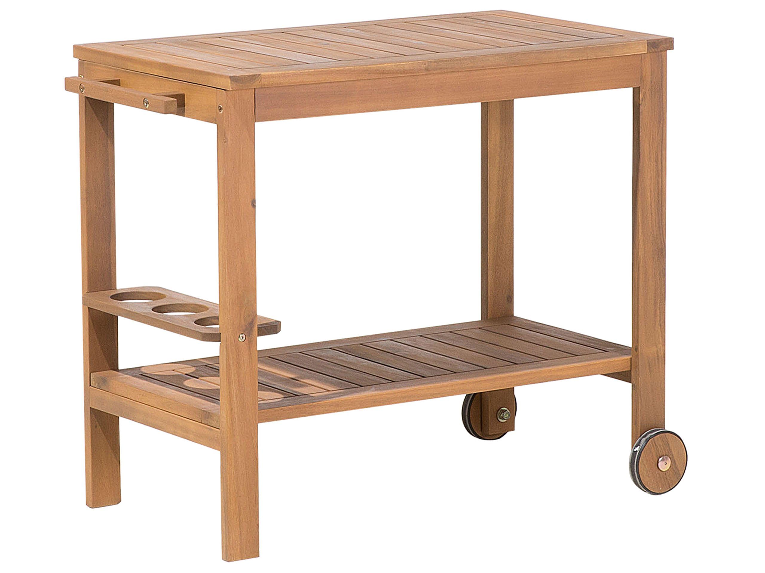 Beliani Carrello da giardino in legno di acacia con supporto per bottiglie