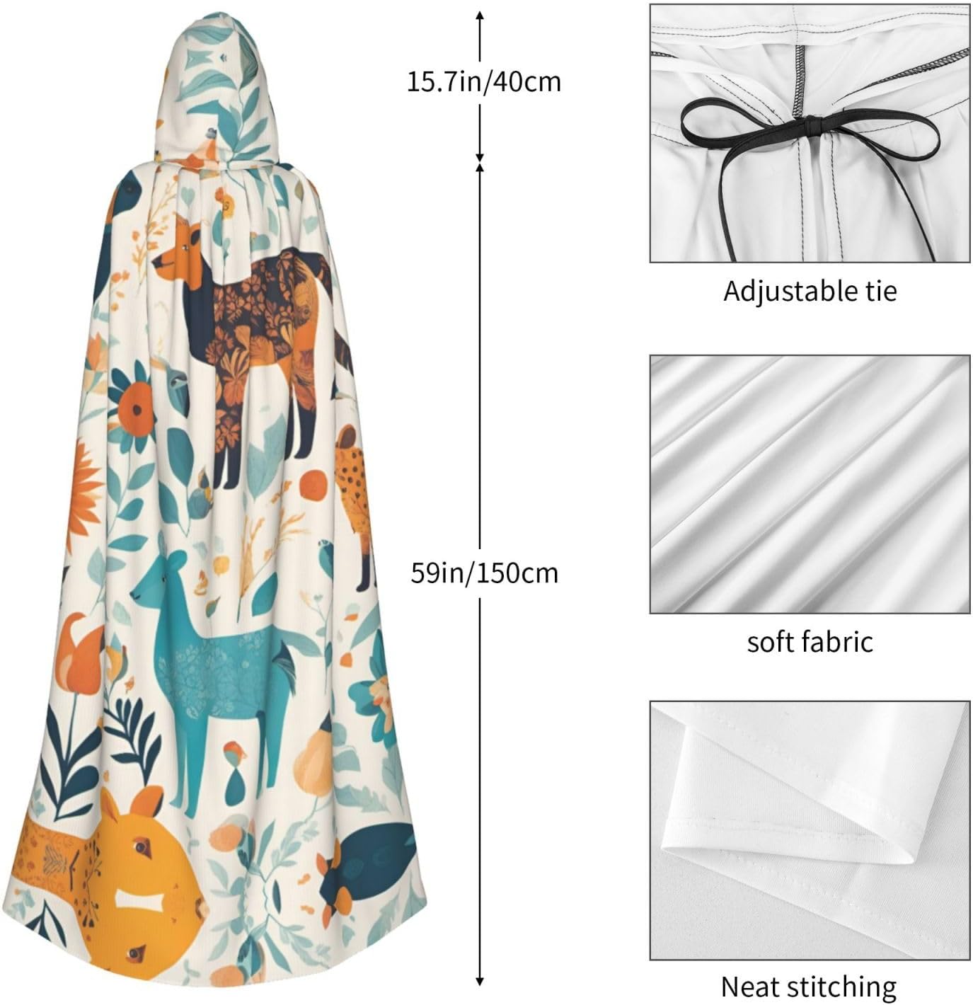 SSIMOO Cute Floral Animal Pattern 1 Eye-Catching Cosplay Costume Cape for Women - Unisex Vampire Cloak for Halloween.