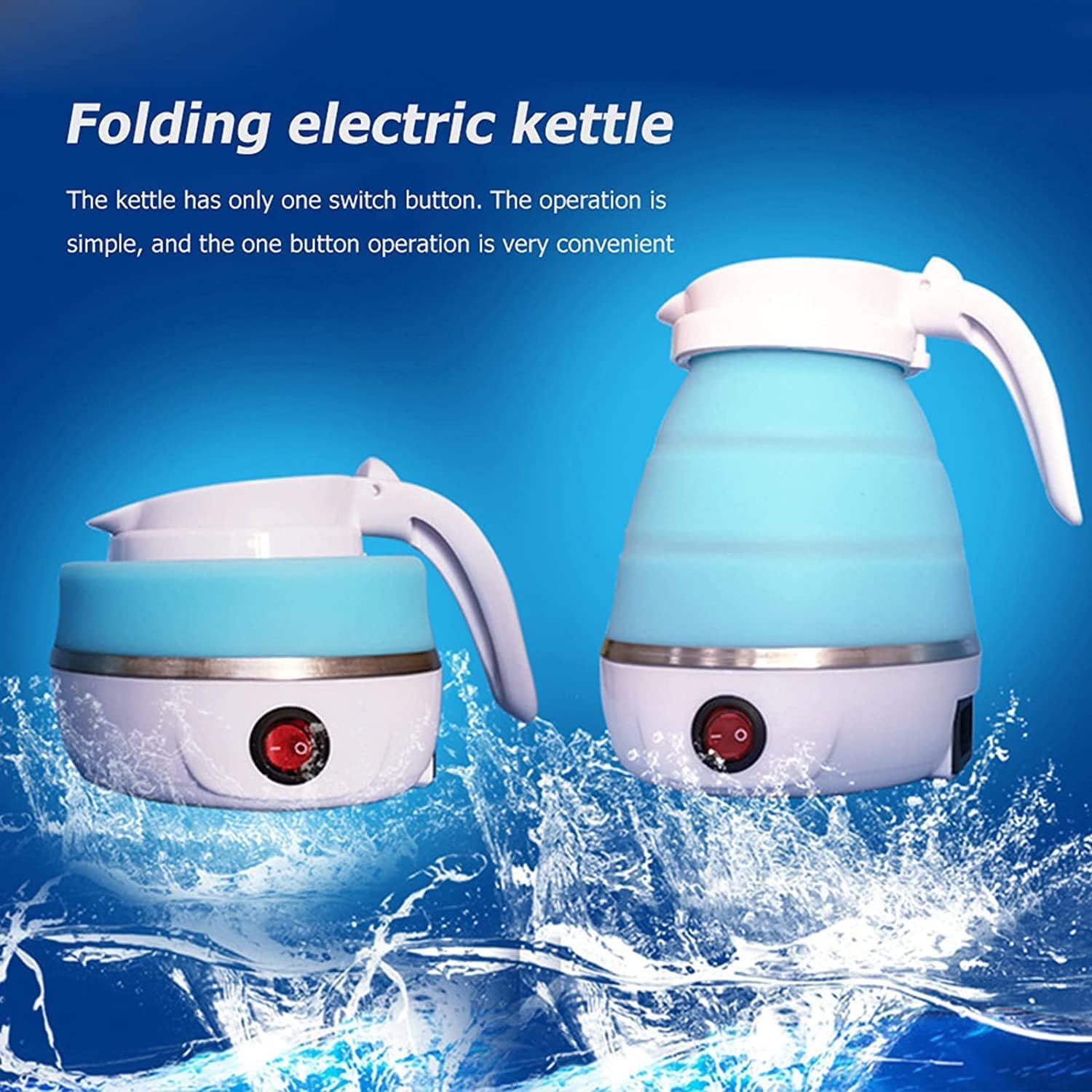Generic Portable Folding Electric Kettle, 600ml, Fast Boiling, Folding, Boil Dry Protection, 600 Watts 100-240V Food Grade Silicone Foldable Kettle (Multicolor)