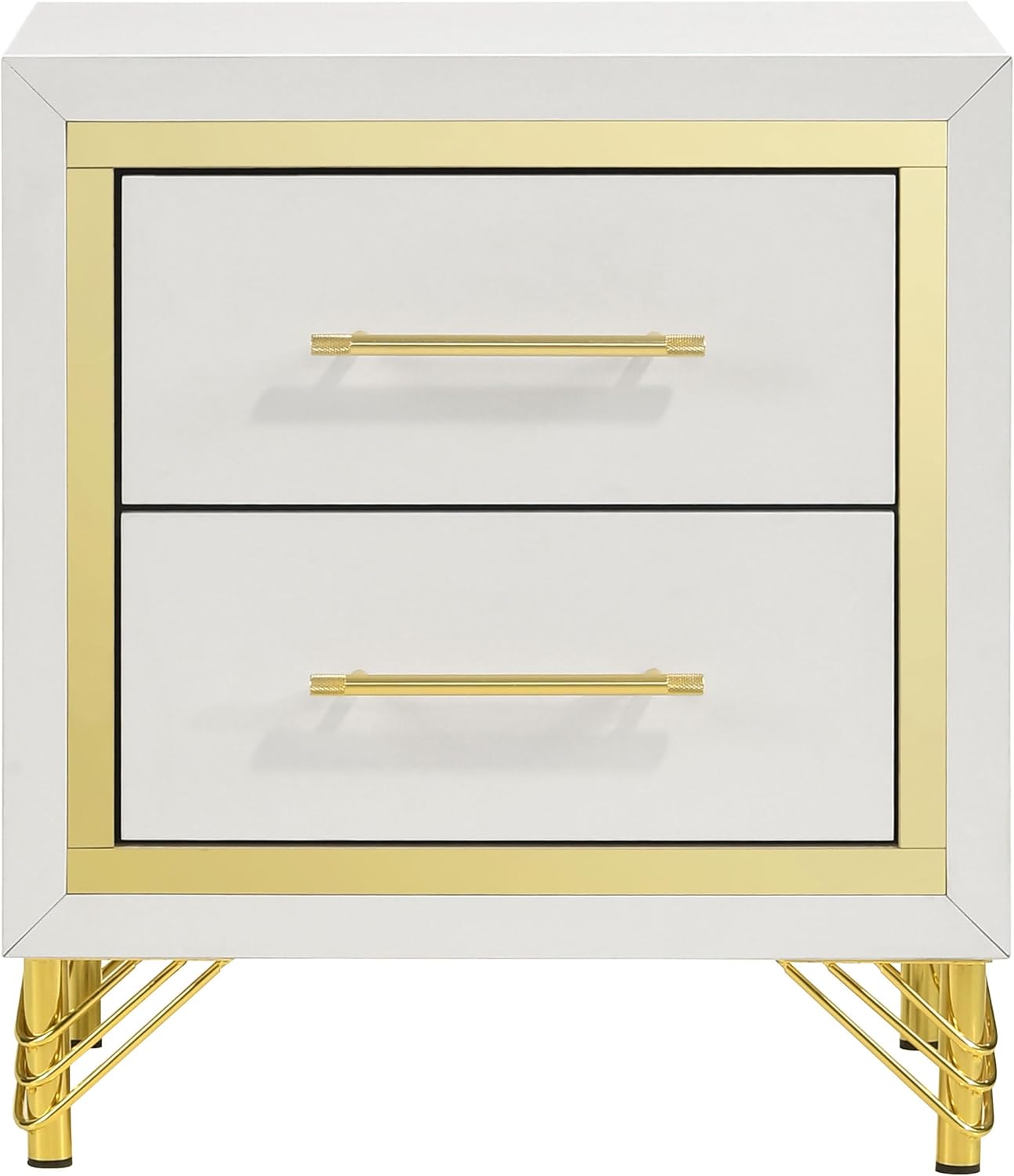 Coaster Home Furnishings - Lucia - Engineered Wood - 2-Drawer Nightstand with Gold Trim, Bar Pulls, Hairpin Style Legs and Metal Base - Bedroom - White - 224732