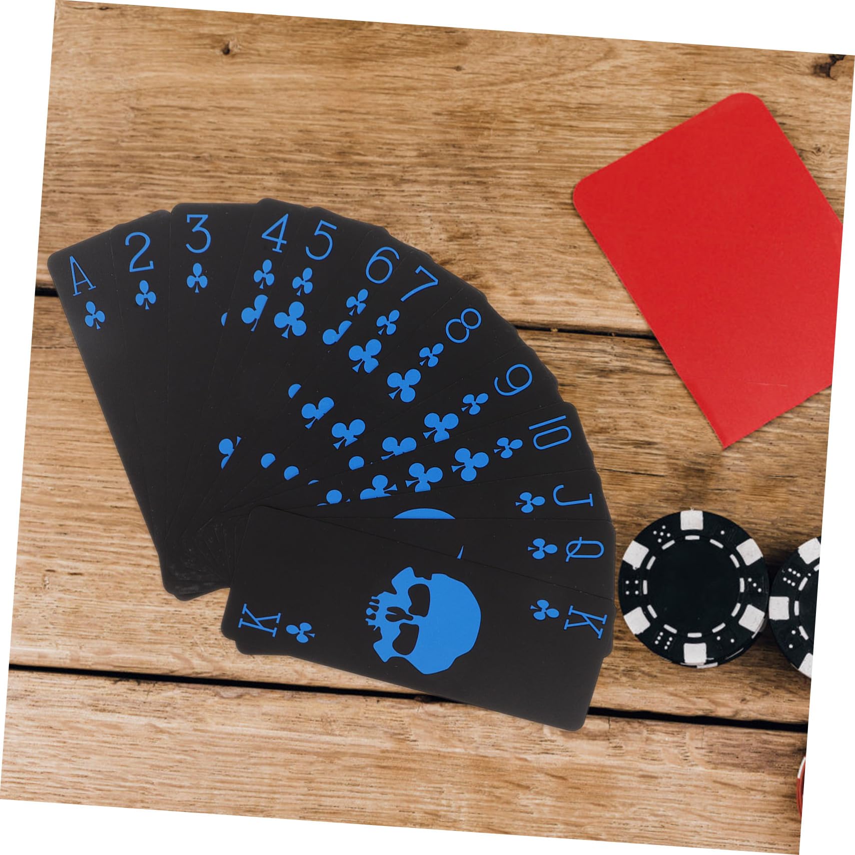ERINGOGO Carte Impermeabili in Plastica Pvc Nera Opaca Design Tema Teschio Rosso e Blu Adatto Per Poker e Giochi Da Tavolo
