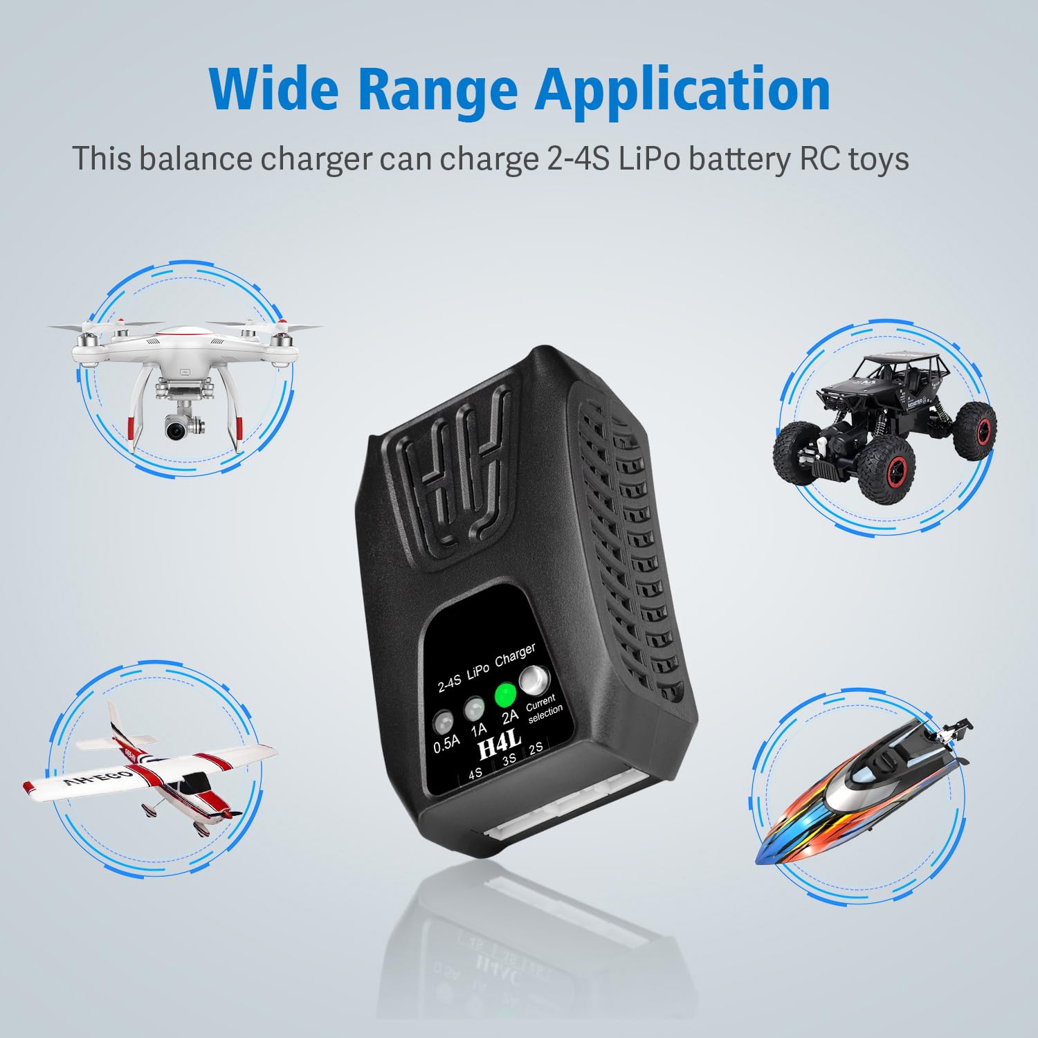 HTRC Lipo - Caricatore per batterie Lipo 2-4S (7,4 V-14,8 V), caricatore RC, caricatore Lipo Balancer Airsoft per auto RC, armi airsoft, barche RC, ecc