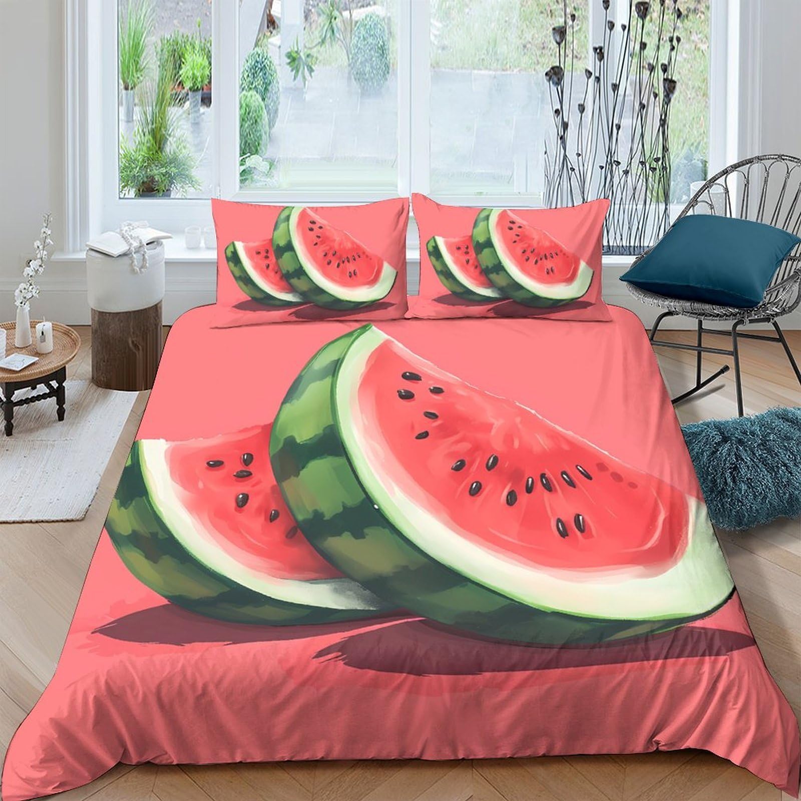 Ctjqhvkz Style-1 3D Printed Watermelon Slice Fitted Sheet Microfiber Soft Breathable Fruit Bed Cover For Bedroom Dorm Decor Single（135X200cm）