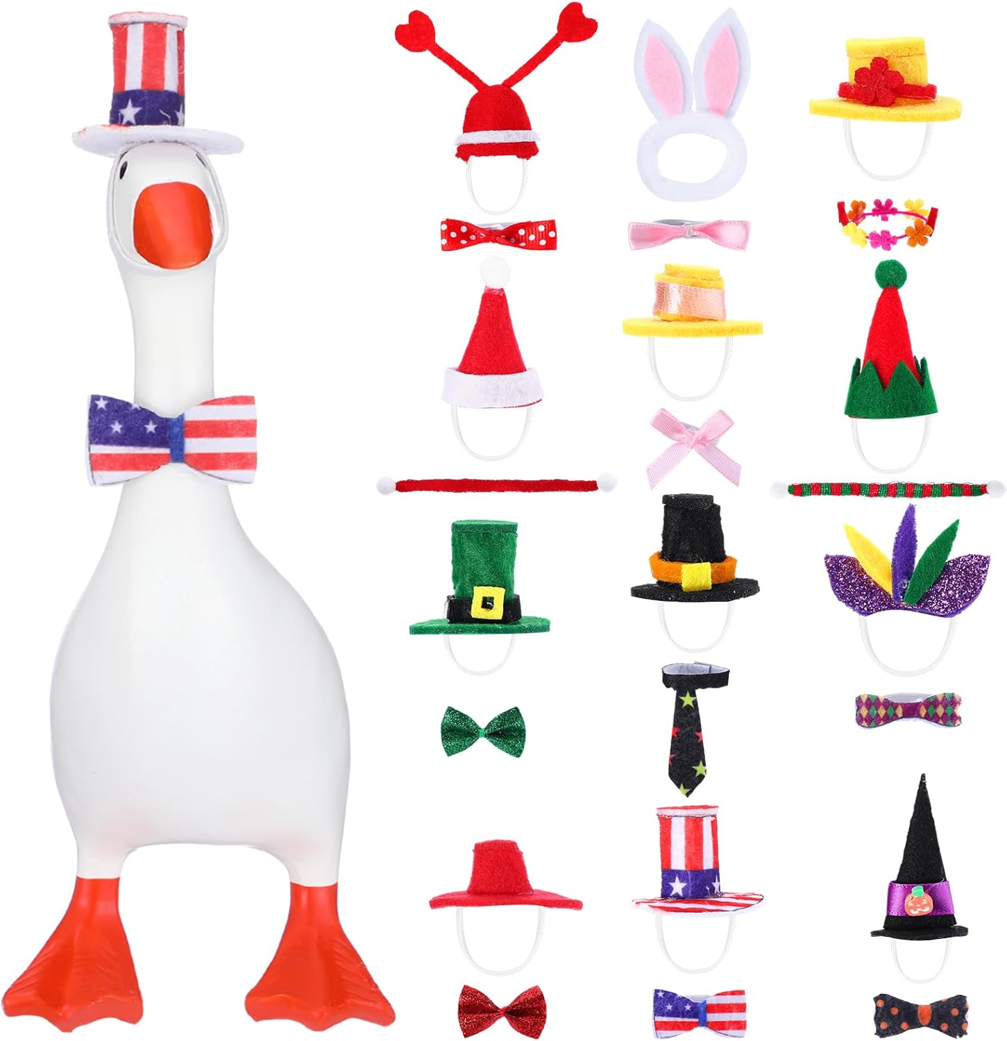 Reginary 11 Set 7 Inch Mini Desk Goose Outfits Spring Summer 4th of July Seasonal Holiday Headwear Mini Goose Hats Accessories Small Desk Bows Clothes Costumes for Desktop Table Decor Gift